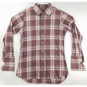 Tom James Shirt Mens Large Red White Plaid Long Sleeve USA Made Button-Up
